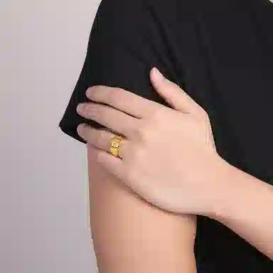 周六福 珠宝 财字结婚活口可调节开口戒 足金 按克计价 黄金戒指 男款