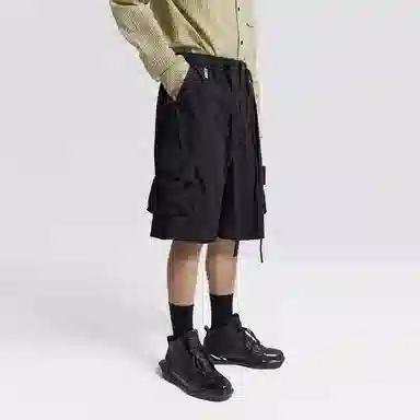 幻象者 纯色工装大口袋五分休闲短裤 男款 黑色