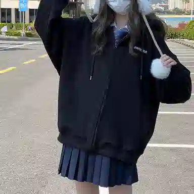 东鲸岁时记 纯色拉链宽松字母刺绣加绒开衫连帽卫衣 女款