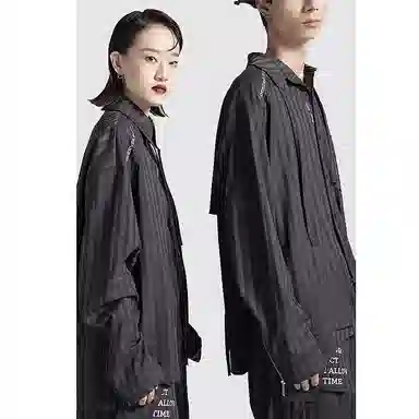 Huànxiàngzhě Unisex Dark Stripe Shirt Black