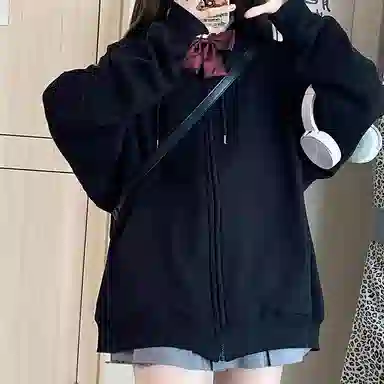 东鲸岁时记 纯色拉链宽松字母刺绣加绒开衫连帽卫衣 女款