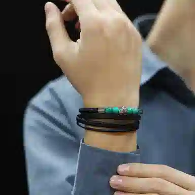 肯默钛钢爱心手链 朋克风手环 多层编织皮 简约磁吸开口 男款