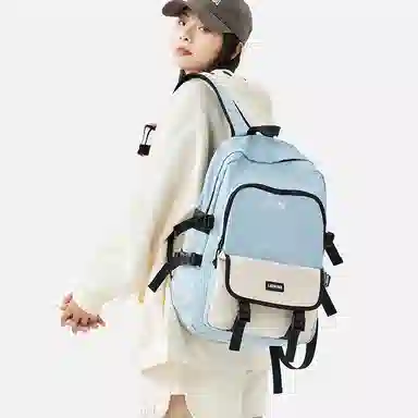 轻骑者 休闲百搭学生韩版旅游通勤户外运动 织物 旅行包书包背包双肩包 常规 男女同款情侣款 米白色/黑色/浅绿色/蓝色