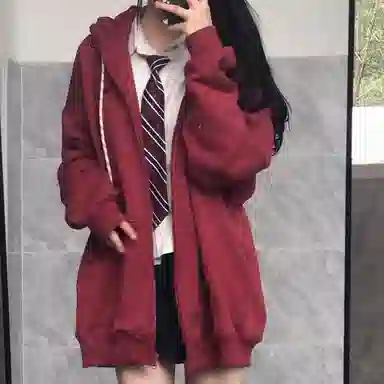 东鲸岁时记 纯色拉链宽松字母刺绣加绒开衫连帽卫衣 女款