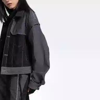 Huanzhe Short Colorblock Jacket Black Grey