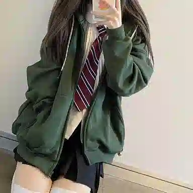 东鲸岁时记 纯色拉链宽松字母刺绣加绒开衫连帽卫衣 女款