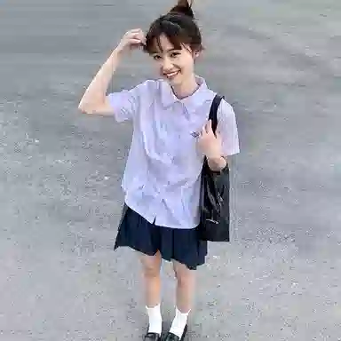 东鲸岁时记 紫川附中纯色短袖衬衫制服套装 女款 紫色  开学季