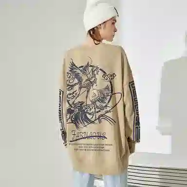 木村三社 仙鹤印花纯棉圆领宽松卫衣 男女同款