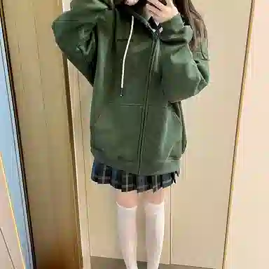 东鲸岁时记 纯色拉链宽松字母刺绣加绒开衫连帽卫衣 女款