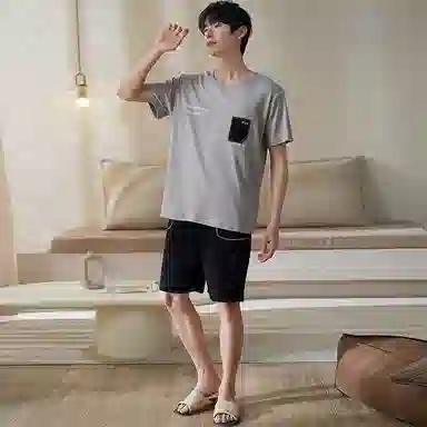 小情歌家居服睡衣 纯棉短袖短裤套装 凉爽套头字母设计口袋简约 睡衣男夏季 男款 灰色