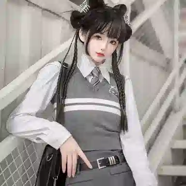 兔半眠 学院风马甲衬衫半身裙制服套装 女装 灰色