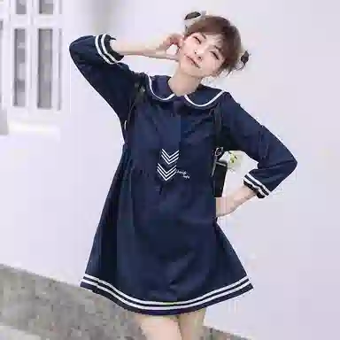 东鲸岁时记 条纹海军领长袖连衣裙 女款 藏青色