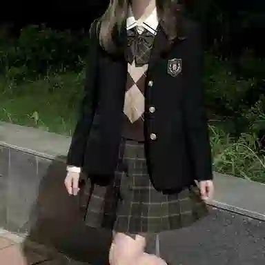 东鲸岁时记 纯色翻领西装外套格子短款百褶裙制服套装 女款