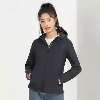 探路者 纯色拉链印花防风加绒软壳夹克 女款