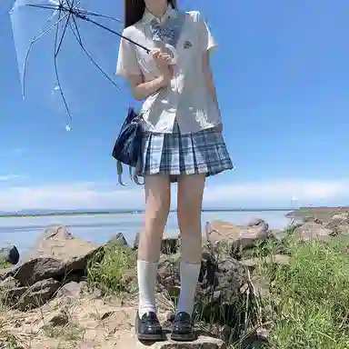 东鲸岁时记 刺绣领带翻领单排扣短袖衬衫 女款