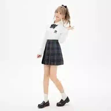 东鲸岁时记 纯色长袖衬衫百褶短款半身格裙制服套装 女款