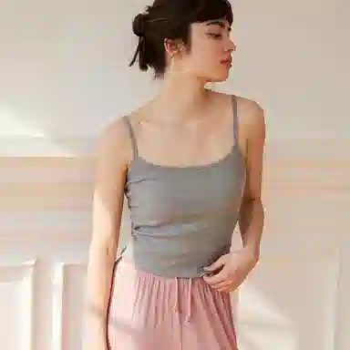 弗利少女 极简风纯色罗纹免穿一体式背心吊带文胸 女款