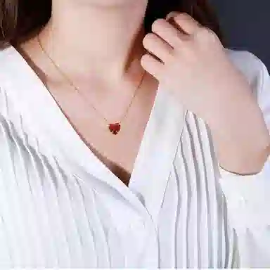 若觅 钻石锋芒红心 锁骨链 复古 精致 红 银镀金 项链 女款