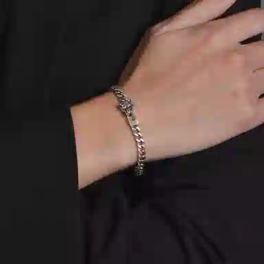 IDEAGEMER Silver Wolf Head Cuban Bracelet