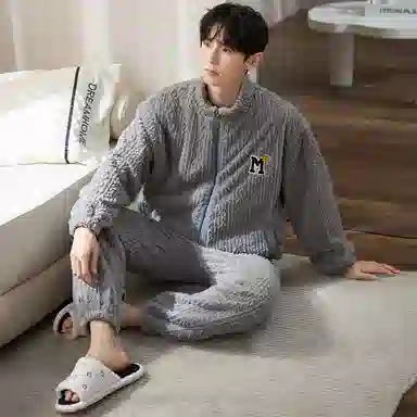 小情歌 珊瑚绒睡衣 冬季 加厚加绒保暖御寒家居服 男款  灰色