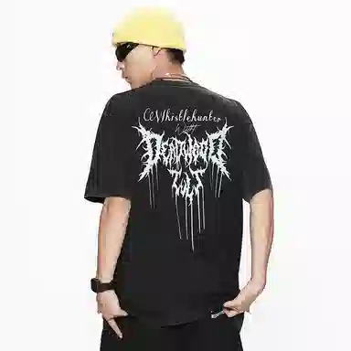 WHISTLEHUNTER Gothic Loose Washed T-Shirt Black