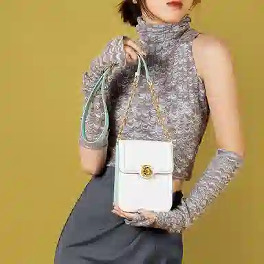 宫选 春夏龙跃凤鸣系列 小众潮流链条翻盖 真皮 单肩斜挎包手机包 女款 赠礼盒