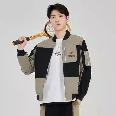 鸿星尔克 拼接棉服 男款 鹿皮棕