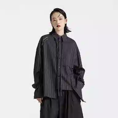 Huànxiàngzhě Unisex Dark Stripe Shirt Black