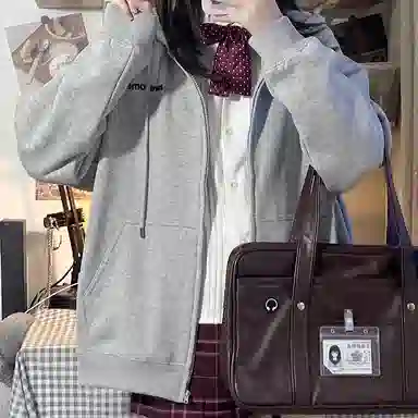 东鲸岁时记 纯色拉链宽松字母刺绣加绒开衫连帽卫衣 女款