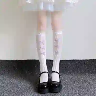 弗利少女 日系洛丽塔小腿袜夏季薄款镂空蝴蝶结中筒袜 女款