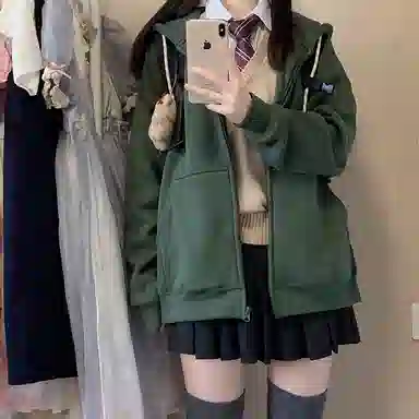 东鲸岁时记 纯色拉链宽松字母刺绣加绒开衫连帽卫衣 女款