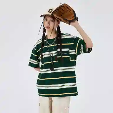 BENMYSHOWER Rainbow Stripe T-Shirt Navy