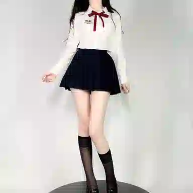 九条喵 长徽章领绳超短款修袖衬衫