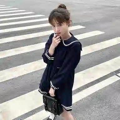 东鲸岁时记 条纹海军领长袖连衣裙 女款 藏青色