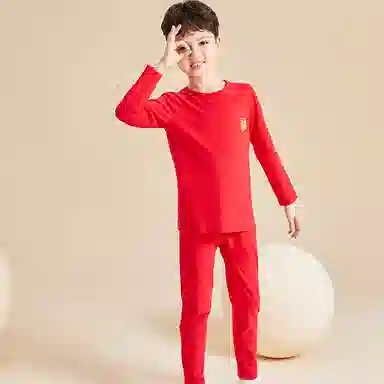 英氏 新年红本命年套头长袖秋衣秋裤适中内衣裤套装 儿童款