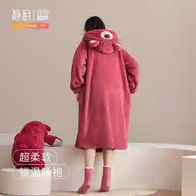 静韵 超柔软 迪士尼大眼仔珊瑚绒长款睡袍秋冬加绒睡衣女家居服