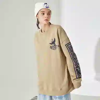 木村三社 仙鹤印花纯棉圆领宽松卫衣 男女同款