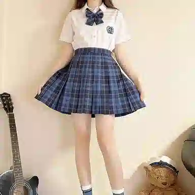 东鲸岁时记 日系复古制服格纹短款百搭学生百褶鲸落半身裙