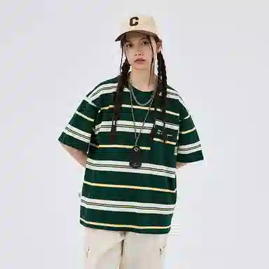 BENMYSHOWER Rainbow Stripe T-Shirt Navy