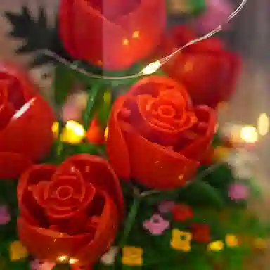 哲高积木 经典系列 玫瑰永生花带防尘罩+灯光 发光 积木 礼物