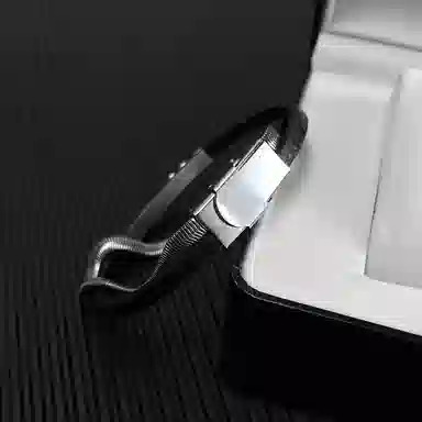 肯默钛钢蛇骨手链 个性街头手环  嘻哈双层 简约磁吸开口 男款 银黑色