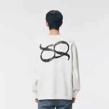 速写 几何图案亮片拼接宽松圆领套头长袖卫衣 男女同款