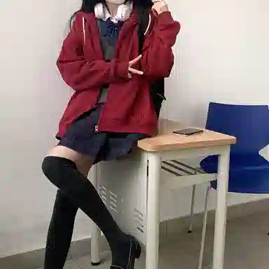 东鲸岁时记 纯色拉链宽松字母刺绣加绒开衫连帽卫衣 女款