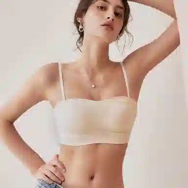 内在密码 无痕抹胸吊带内衣女美背心一体细肩带聚拢防下垂大胸罩显小文胸 两件装