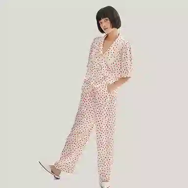 桑罗  真丝睡衣套装轻法式双层大尖领纯色青春活力学院风 家居套装 女款