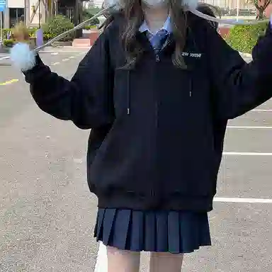 东鲸岁时记 纯色拉链宽松字母刺绣加绒开衫连帽卫衣 女款