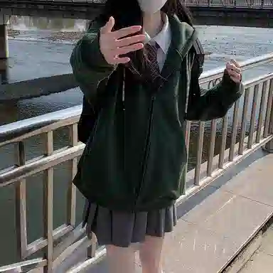 东鲸岁时记 纯色拉链宽松字母刺绣加绒开衫连帽卫衣 女款