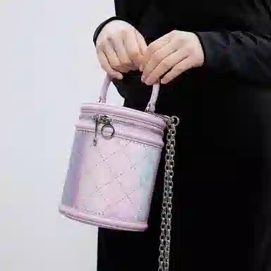 Charles & Keith Quilted Chain Bucket Bag Black/Light Purple