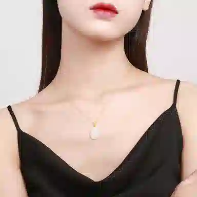 周六福 金镶玉白玉如意玉坠挂坠不含链 足金 田玉 吊坠 女款