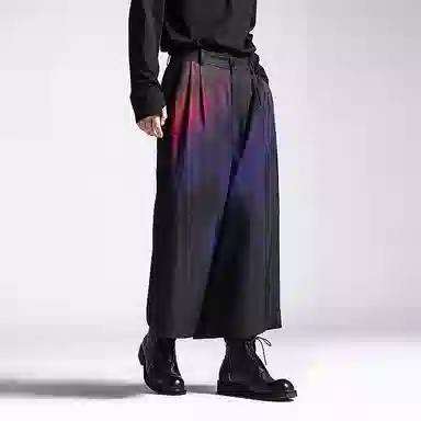 幻象者 渐变印花垂感九分裤阔腿直筒裤休闲裤 男女同款 黑色